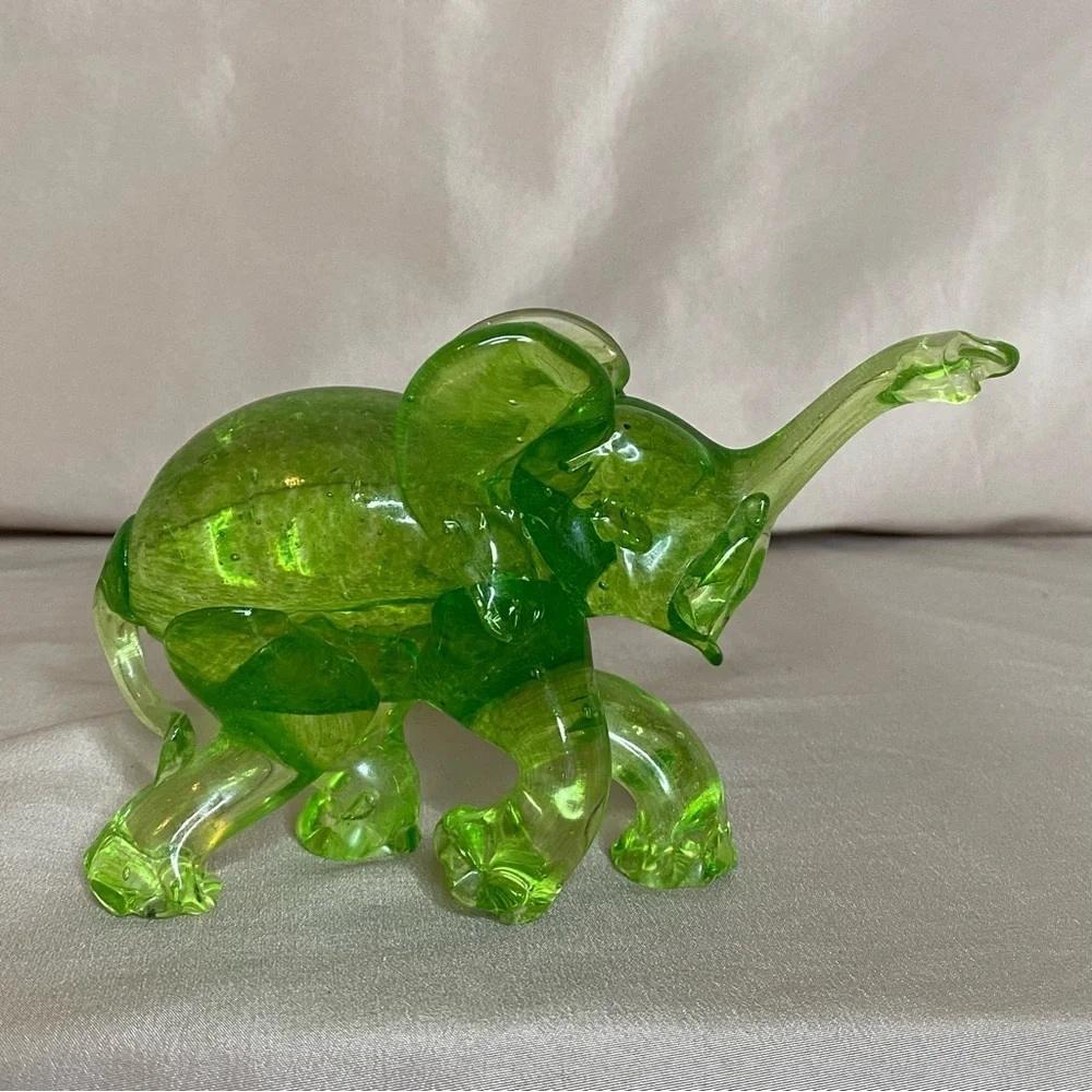 Handmade Elephant Green Blown Glass